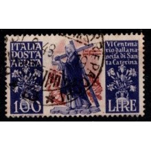 1948 - Italien - Luftpost - AFA 669 - 100 lire mørklilla/rødbrun - Stemplet.